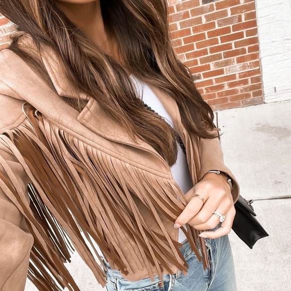 Jackets & Blazers - Faux suede women jacket zip blazer coat boho festioval fringe tops